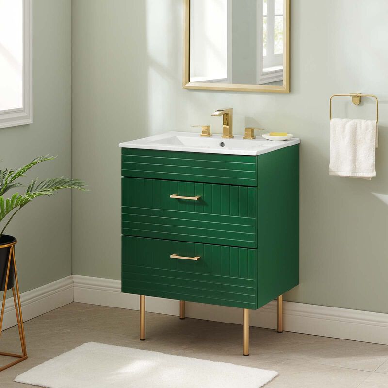 Modway Daybreak Bathroom Vanity, 24" with White Sink, Green image number 1