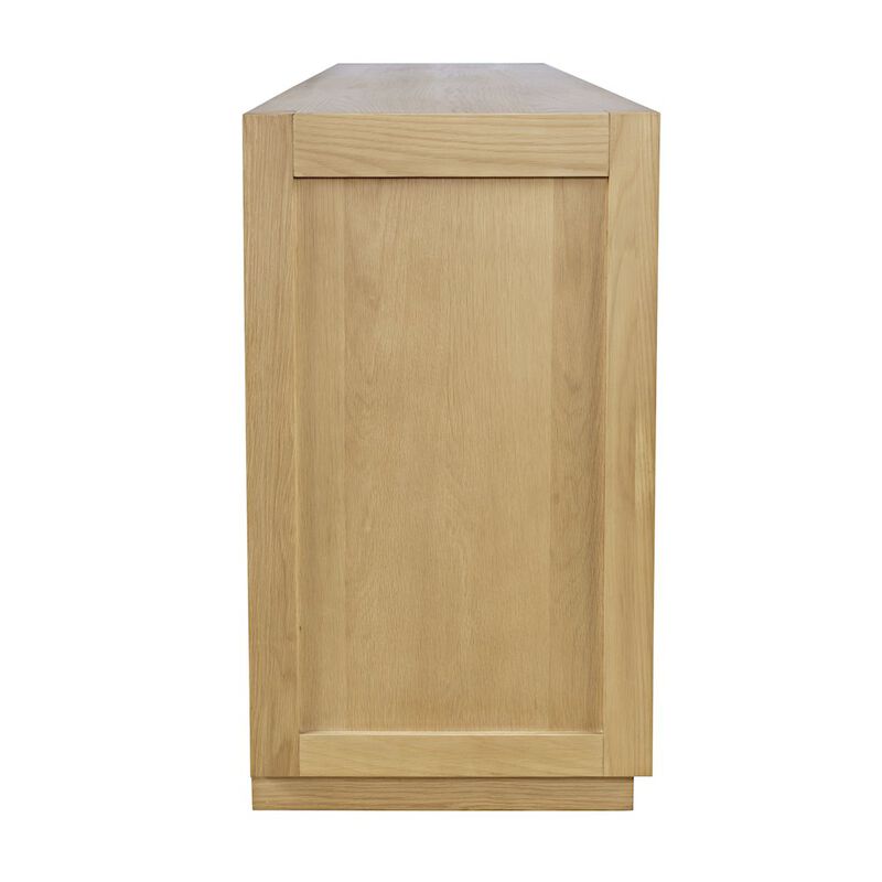 Jofran 70 Contemporary Media Console with Tempered Glass Doors, Drawers and Shelves