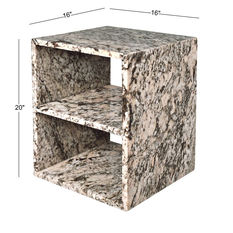 Sloane 16" Modern Natural Marble Handmade Rectangular 2-Shelf End Table