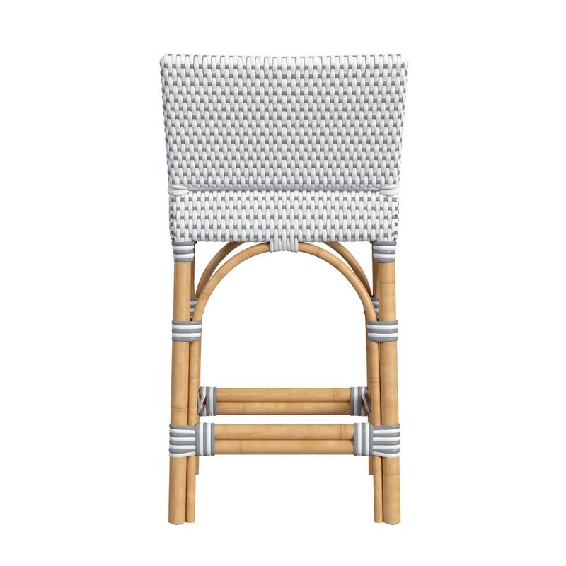 Butler Specialty Serienna Rectangular Rattan Low Back 24.5 Counter Stool, White and Gray