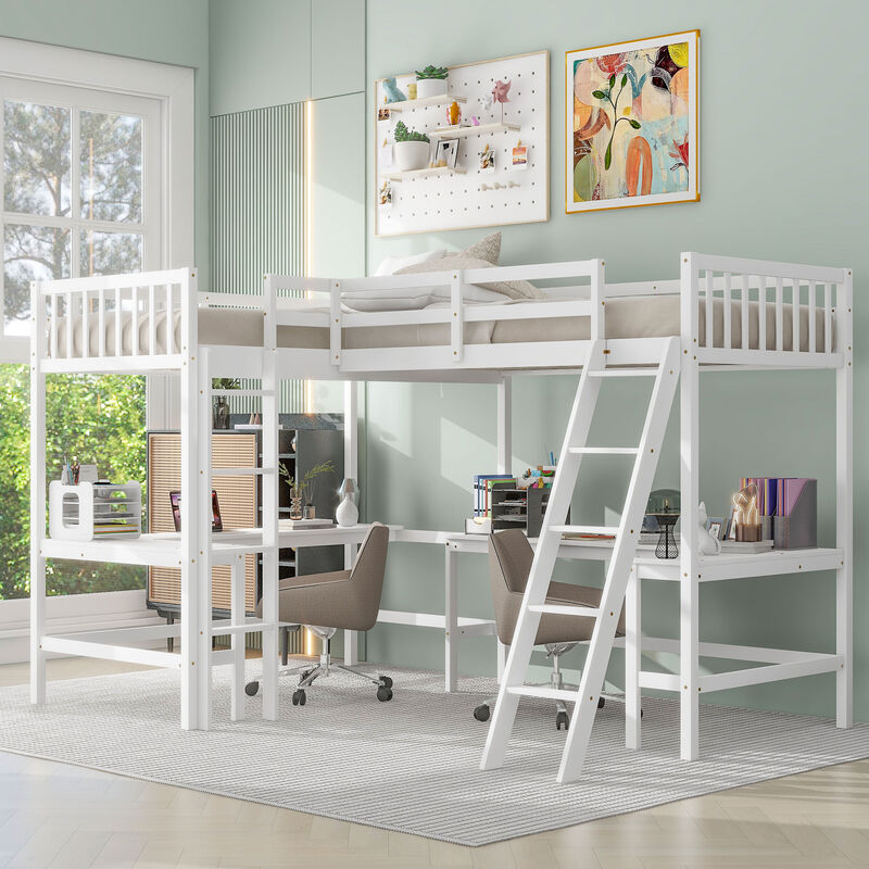 Merax Twin Size L-Shaped Loft Bed with Ladder