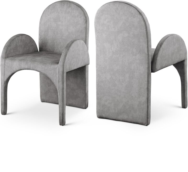 Meridian Furniture Summer Grey Velvet Dining Arm Chair, Set of 2