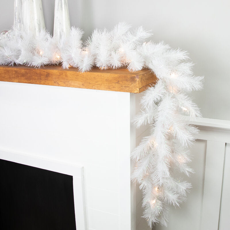 9' x 14" Pre-Lit White Alaskan Pine Artificial Christmas Garland  Warm White LED Lights image number 2