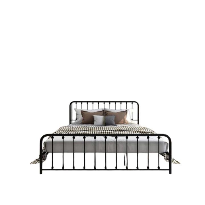 Hivvago King Black Metal Platform Bed Frame with Rounded Corners Headboard Footboard