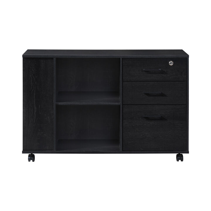 3-Drawer 39in. W Rolling Lateral File Cabinet with Locker and Open Storage Shelves for Home Office and Kids Room