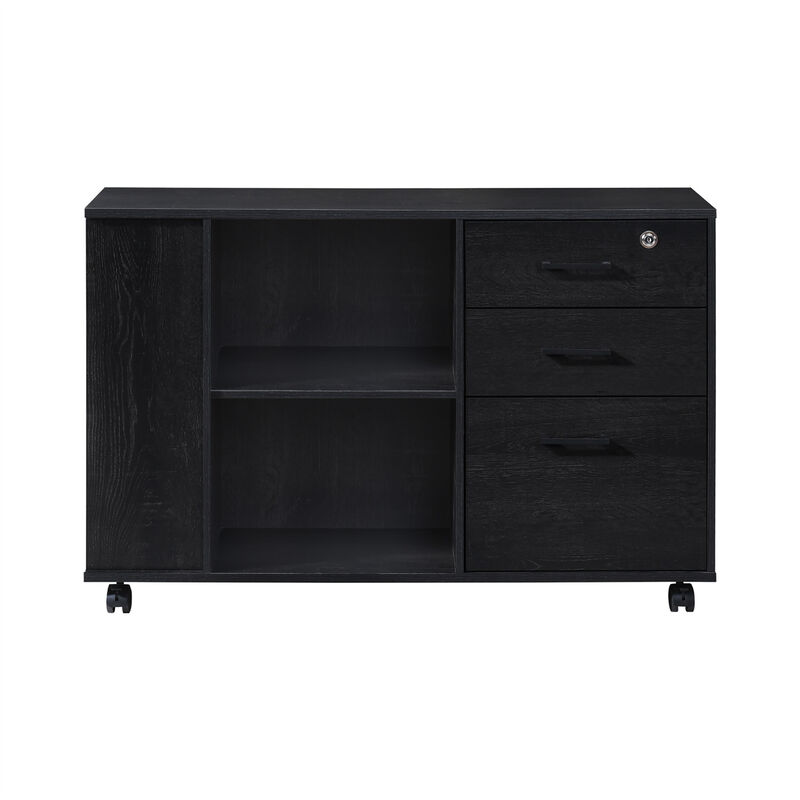 3-Drawer 39in. W Rolling Lateral File Cabinet with Locker and Open Storage Shelves for Home Office and Kids Room image number 0