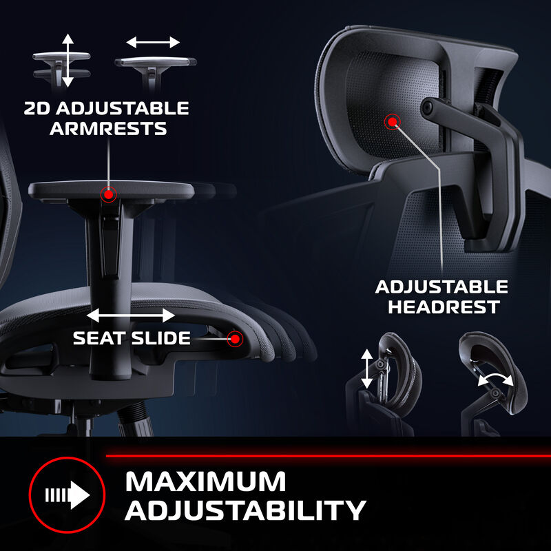 RESPAWN FLEXX Ergonomic Office and Gaming Chair with Lumbar Support - Breathable Mesh Recliner with Headrest & Adjustable Arms, Comfy Home Office Desk Chairs, Reclining Gaming Seat for Adults