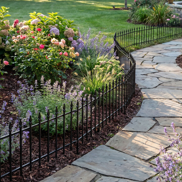 Sunnydaze 20-Piece Roman Walkway Iron Panel Border Fencing - 36 ft - Black