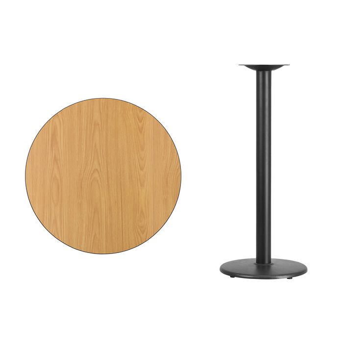Flash Furniture 30'' Round Natural Laminate Table Top with 18'' Round Bar Height Table Base