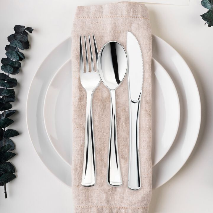 Silver Plastic Cutlery and Cup Set (120 Sets)