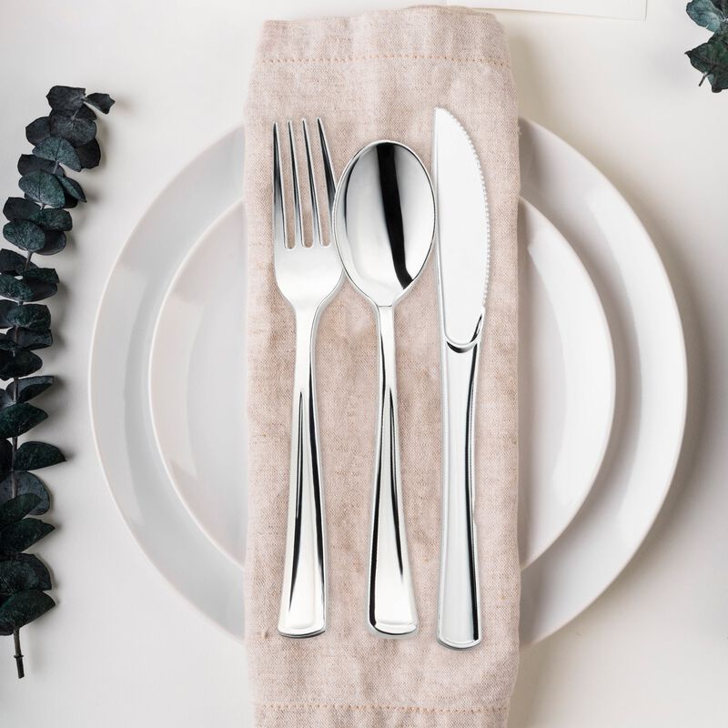 Silver Plastic Cutlery and Cup Set (120 Sets) image number 1