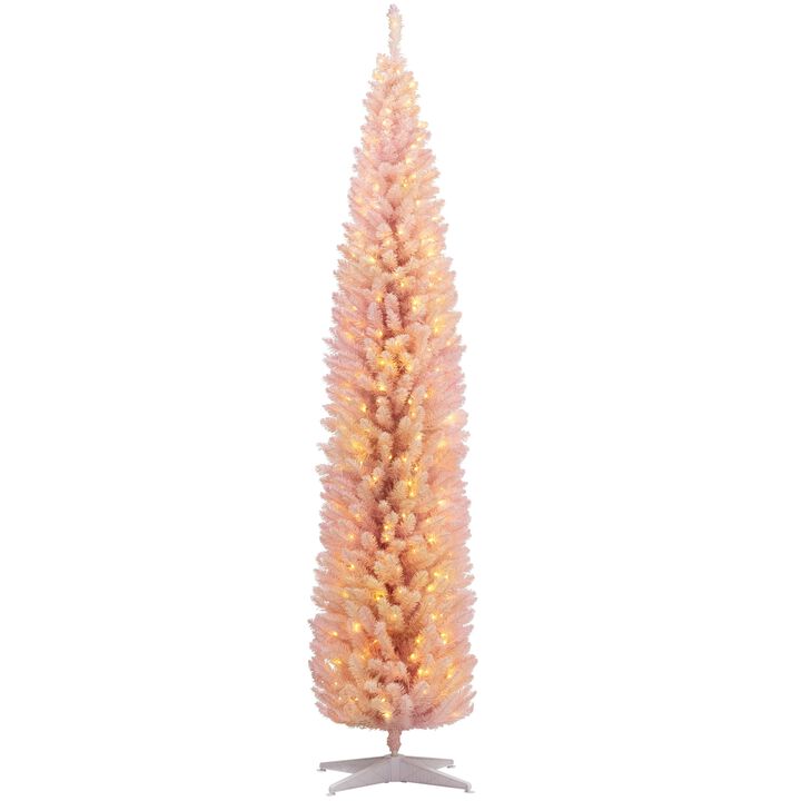 8 ft Tall Pre-Lit Slim Noble Fir Artificial Christmas Tree with 300 Warm White LED Lights and 618 Tips