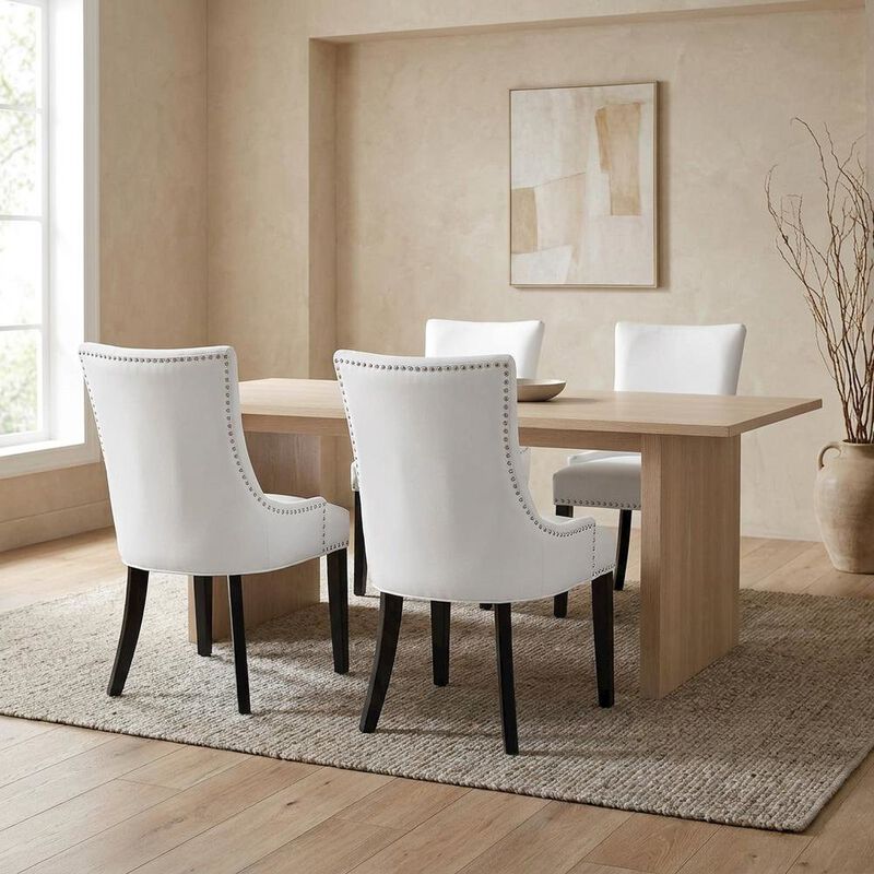Faux Leather Upholstered Dining Chairs, White, Set of 4 image number 8