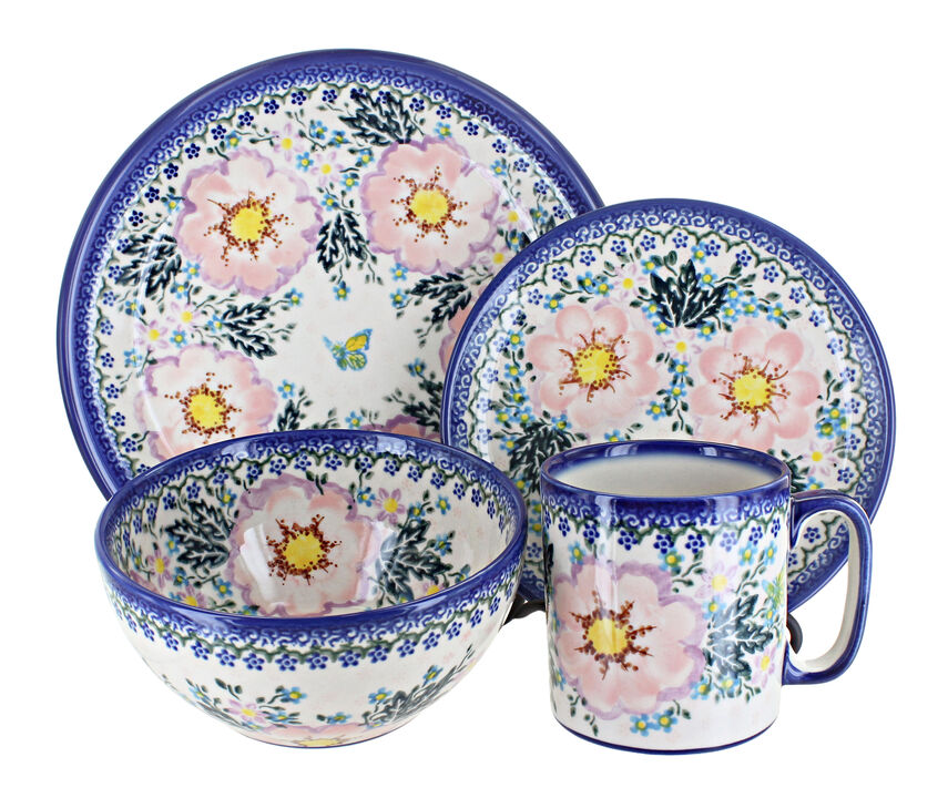 Blue Rose Polish Pottery Poinsettia 16 PC Dinnerware Set