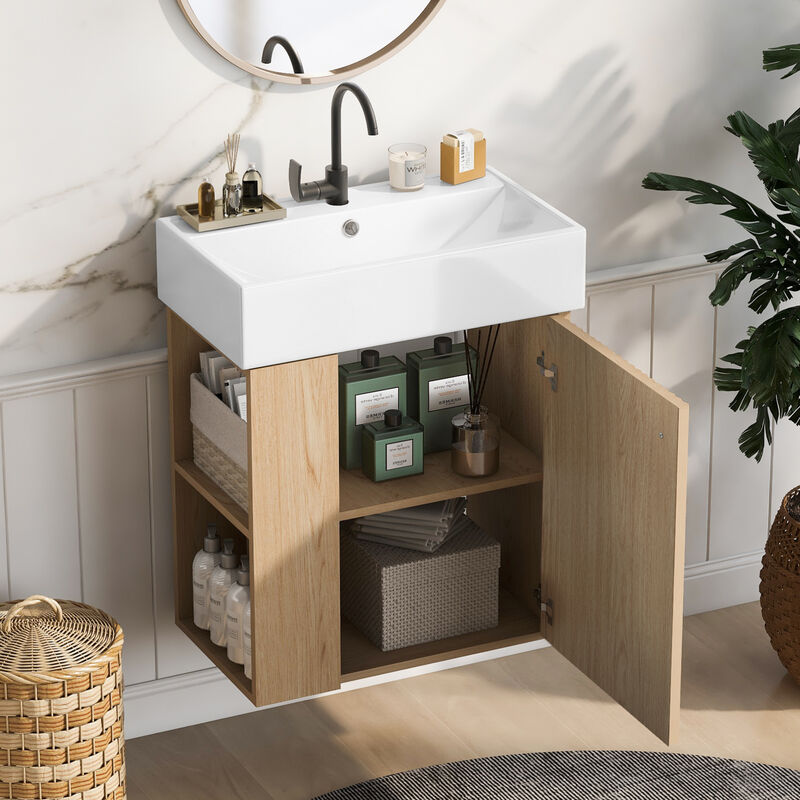 ELEMENT ACE Compact Floating Bathroom Vanity with Ceramic Basin - Space Saving Modern Design image number 3
