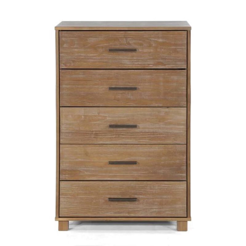 Hivvago Modern Farmhouse Solid Wood 5 Drawer Bedroom Chest in Light Brown Finish