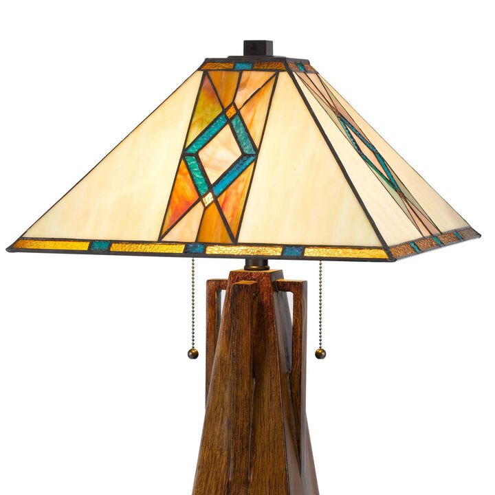 Table Lamp with Tiffany Shade and Geometric Design, Multicolor - Benzara