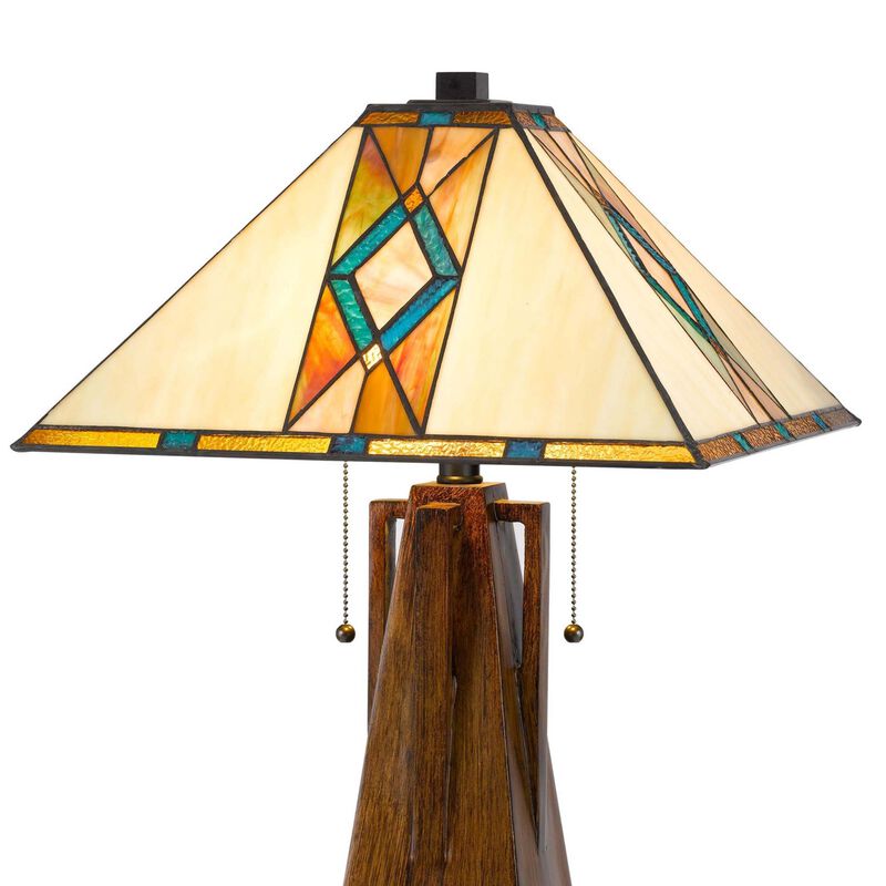 Table Lamp with Tiffany Shade and Geometric Design, Multicolor - Benzara