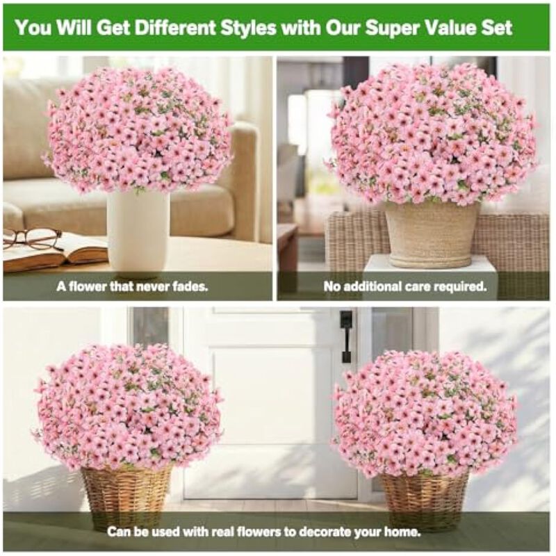 13 Bundle Pink Artificial Outdoor Plants UV Resistant Garden Porch Decor image number 3