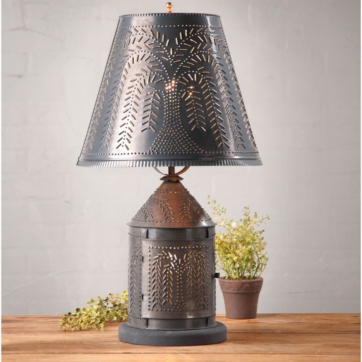 Irvins Country Tinware Fireside Lamp With Willow Shade In Kettle Black