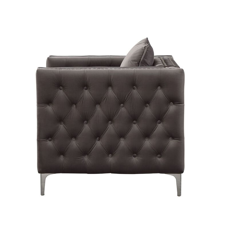 Gillian II Chair & 2 Pillow in Dark Gray Velvet