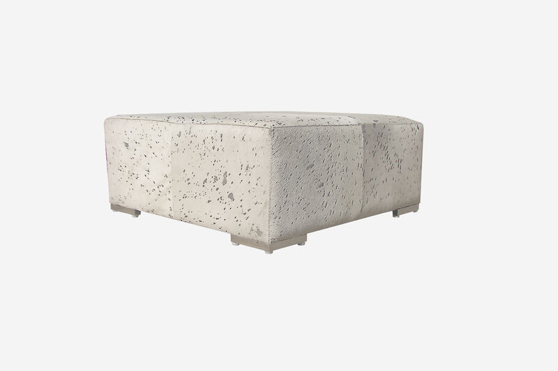 Pasargad Home Safari Silver Foil Cowhide & Steel Ottoman, Silver image number 2