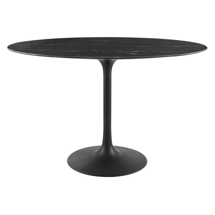 Modway - Lippa 48" Round Artificial Marble Dining Table Black Black