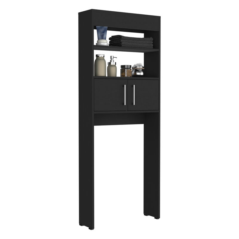 DEPOT E-SHOP Atlas Over The Toilet Cabinet, Two Shelves, Double Door, Black
