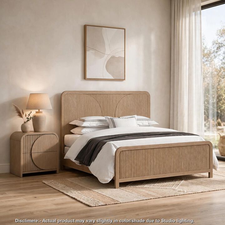 2pc King Bedroom Set, Natural Brown Wood, Nightstand