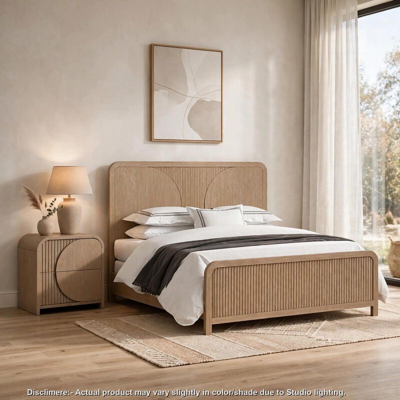 2pc King Bedroom Set, Natural Brown Wood, Nightstand image number 1