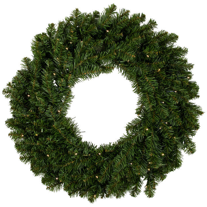 Pre-Lit Canadian Pine Artificial Christmas Wreath  24-Inch  Clear Lights