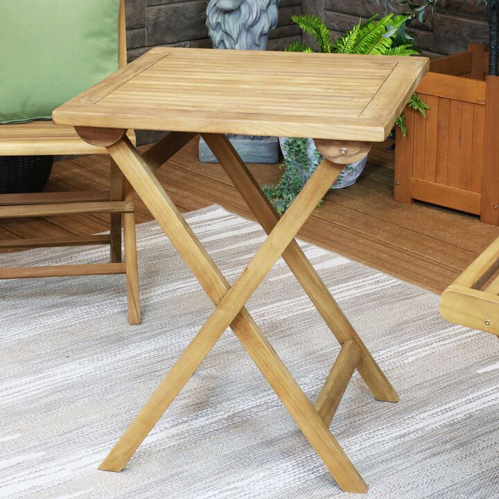 Sunnydaze 24 in Casual Solid Teak Wood Square Patio Dining Table