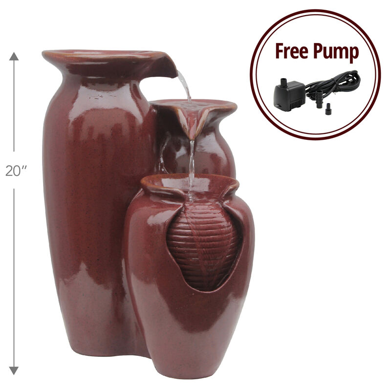 3-Tier Cascading Jars Outdoor Water Fountain, Red image number 6