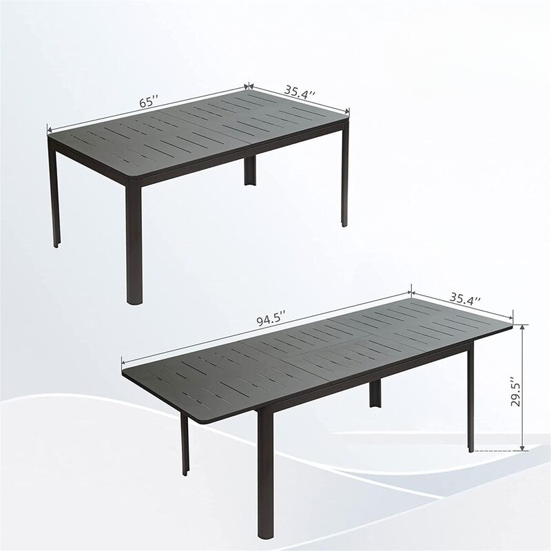 CLIHOME Outdoor Patio Expandable 65"-95" Dining Table,Metal Aluminum 6-8 Person Rectangular Table image number 5