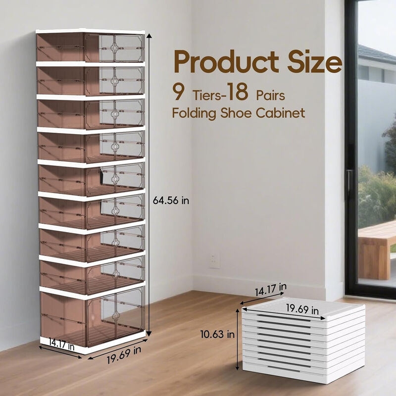Entryway Wood Shoe Storage Cabinet Clear Foldable Rack Magnetic image number 2