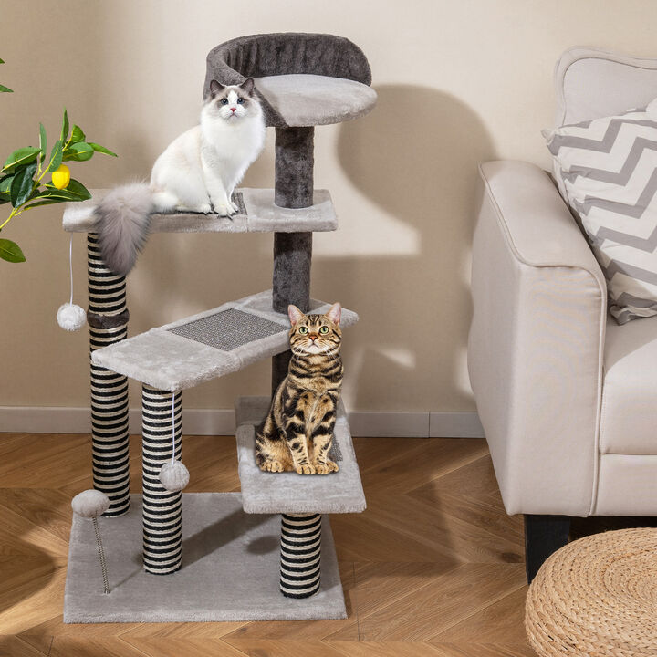 Kitten Cat Tower Tall Cat Tree with Sisal and Jute Scratching Posts-Grey