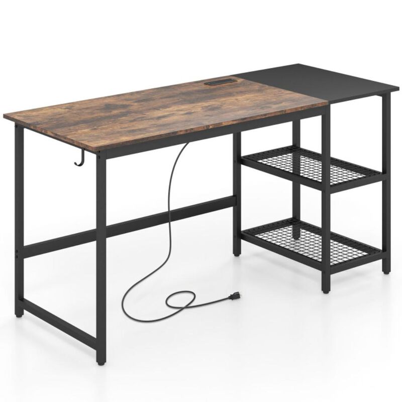 Hivvago 59 Inch Industrial Computer Desk with 2 Tier Storage Shelves for Home Office