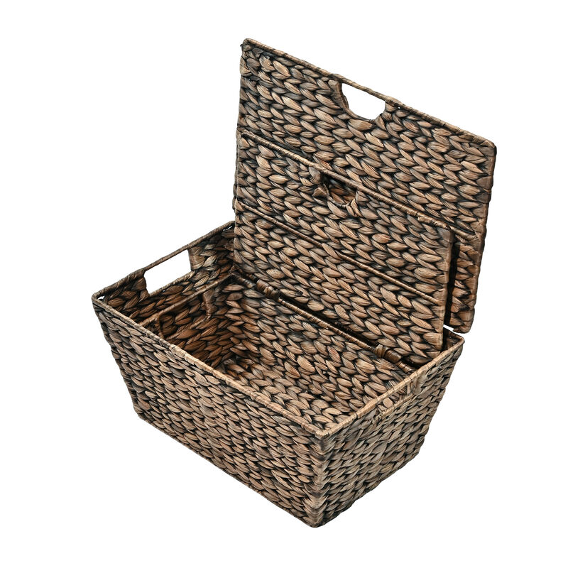Wilder Classic Farmhouse Woven Hyacinth Rectangular Storage Baskets with Lids and Handles