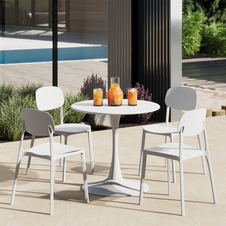WestinTrends 5-Piece Indoor Outdoor Metal Round Patio Dining Table Set With Stackable Resin Patio Side Chairs