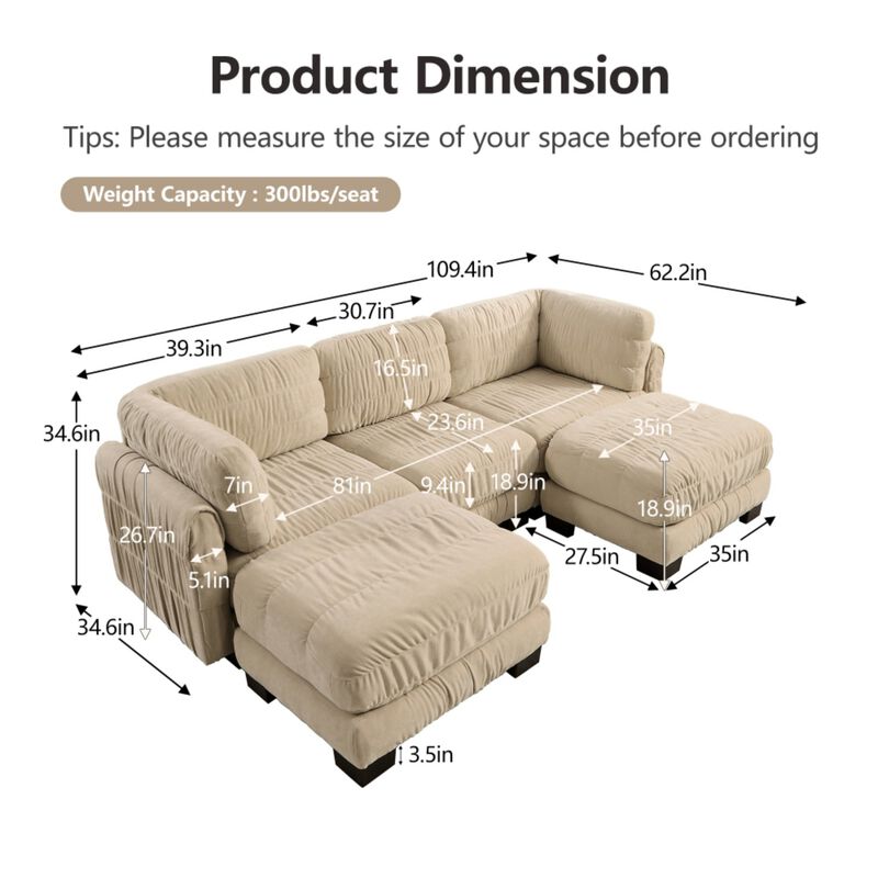 Fukwis Chenille Ruched Modular Sectional Sofa image number 9