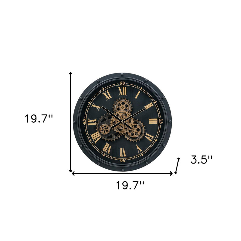 HomeRoots 20" Circle Black and Gold Metal and Glass Analog Wall Clock image number 6
