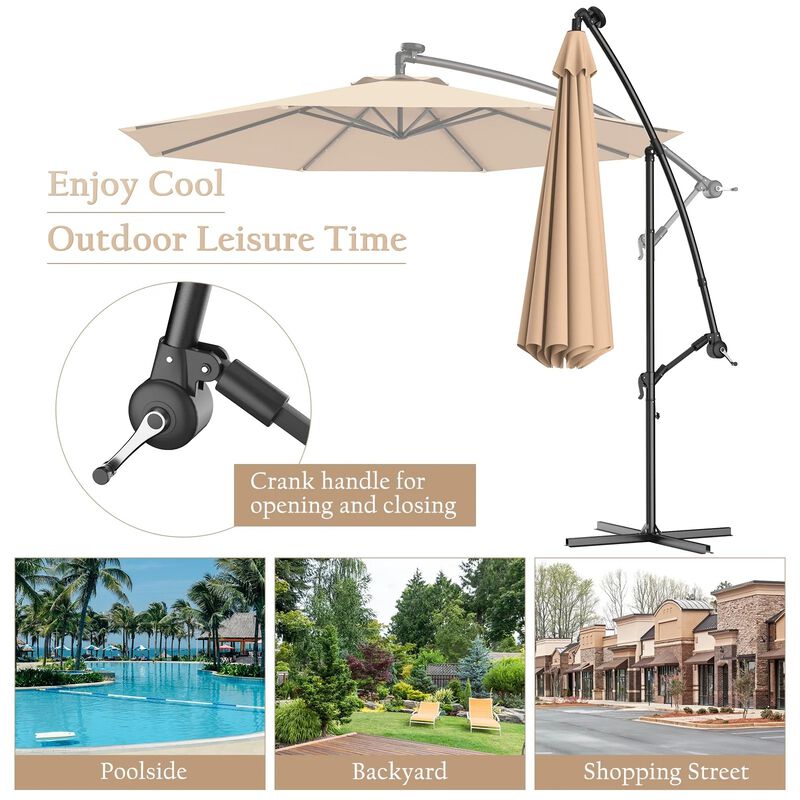 Mondawe 10 Feet Patio Umbrella with Crank and Solar LED Lights