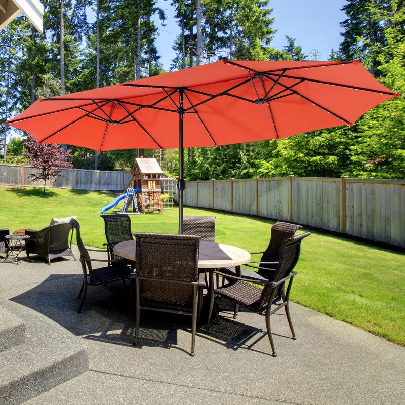 Mondawe 15 Feet Twin Patio Umbrella with 48 Solar LED Lights image number 1