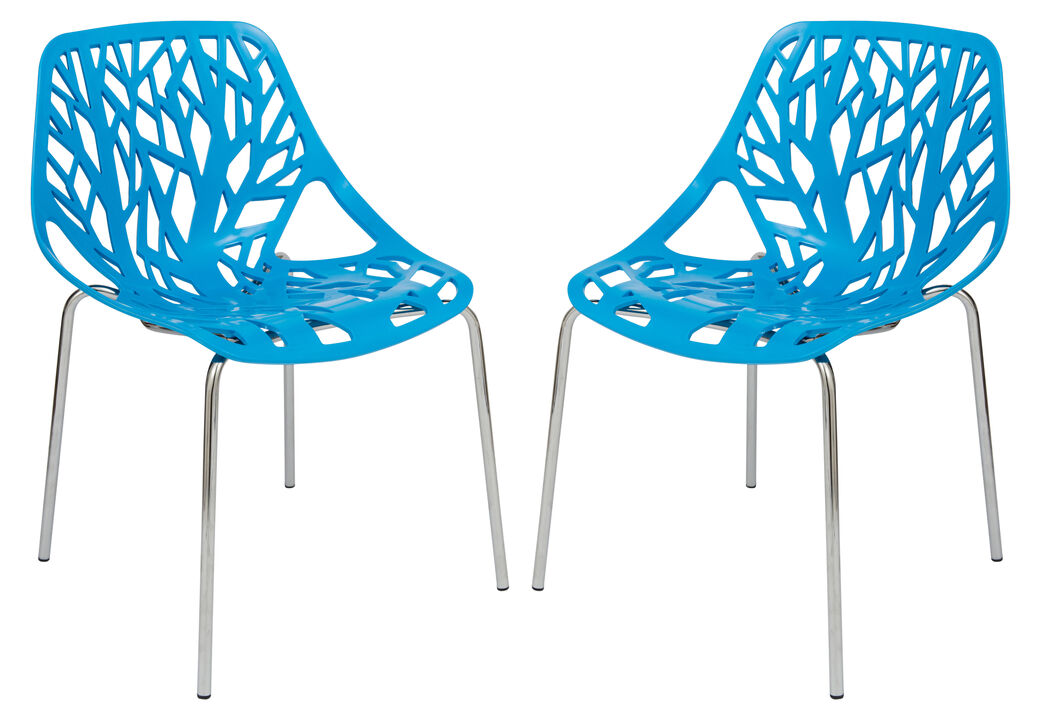 LeisureMod Asbury Dining Stackable Chair in Polypropylene Seat and Chrome Legs Set of 2