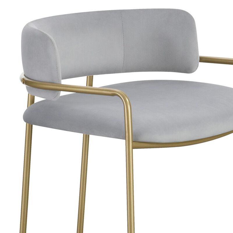 Lox 26 Inch Modern Counter Stool, Low Padded Back, Gray, Gold Metal Frame - Benzara