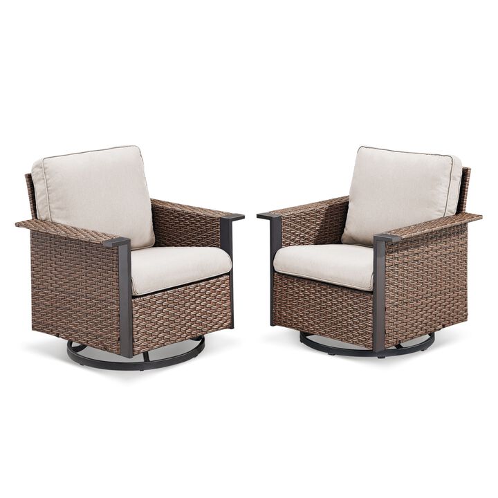 Outdoor 2-Piece Woven Rattan Swivel Rocker Set
