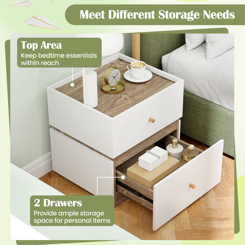 Functional Modern Nightstand with 2 Drawers for Bedroom or Living Room