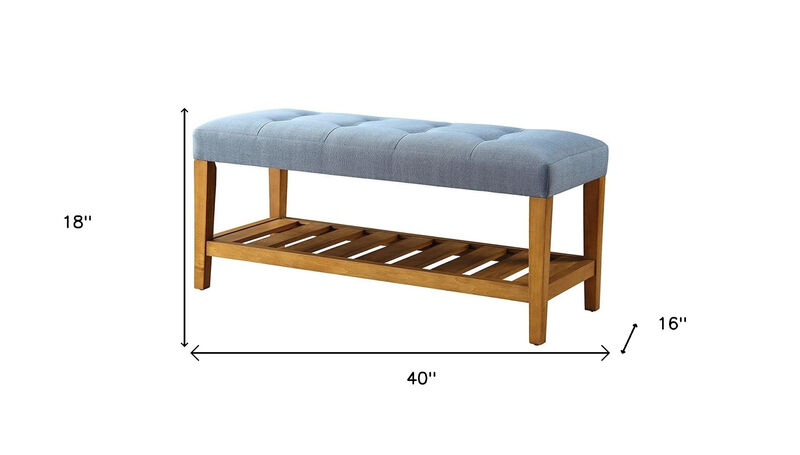 Upholstered Polyester Bench with Open Shelves for Entryway or Bedroom Storage