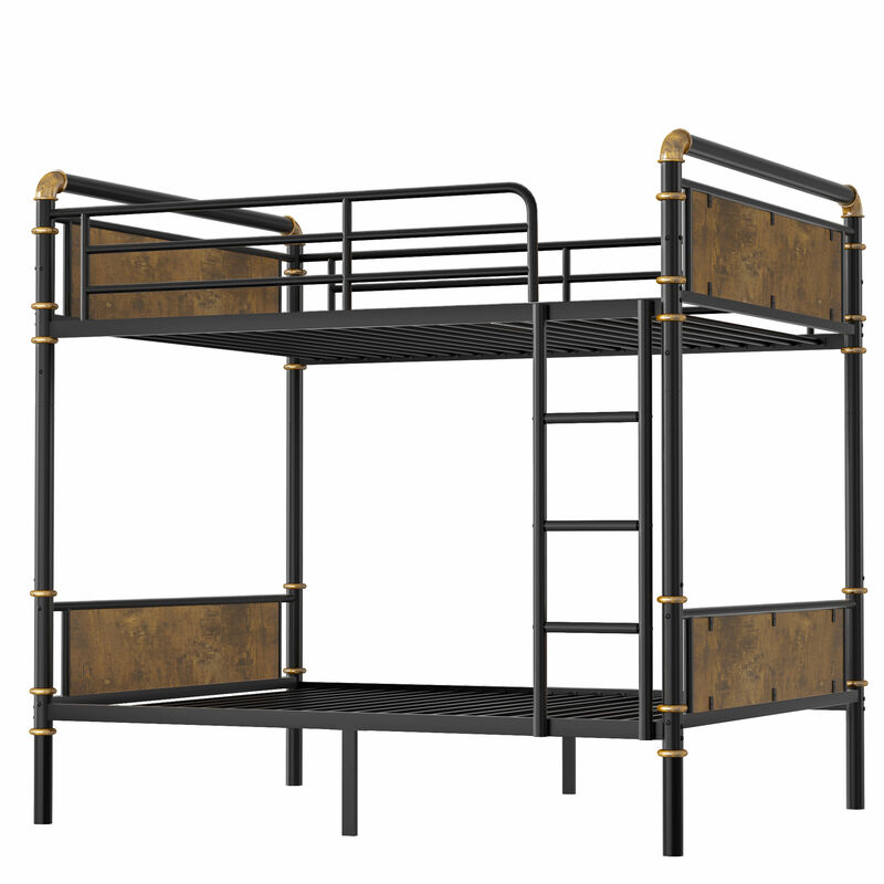 Detachable Metal Bunk Bed with Safety Guard Rails &ndash; Industrial Style for Teen Bedrooms