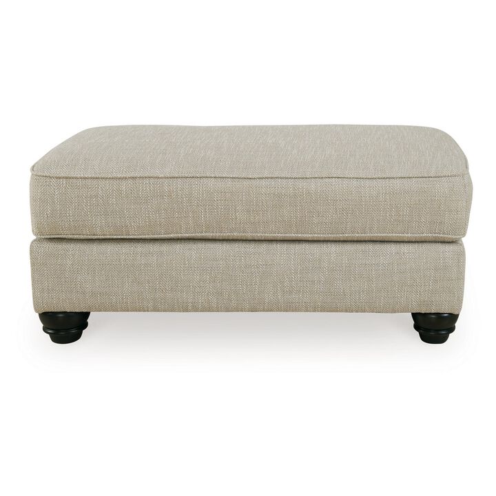 Asen 44 Inch Ottoman with Plush Cushion in Beige Polyester Upholstery - Benzara